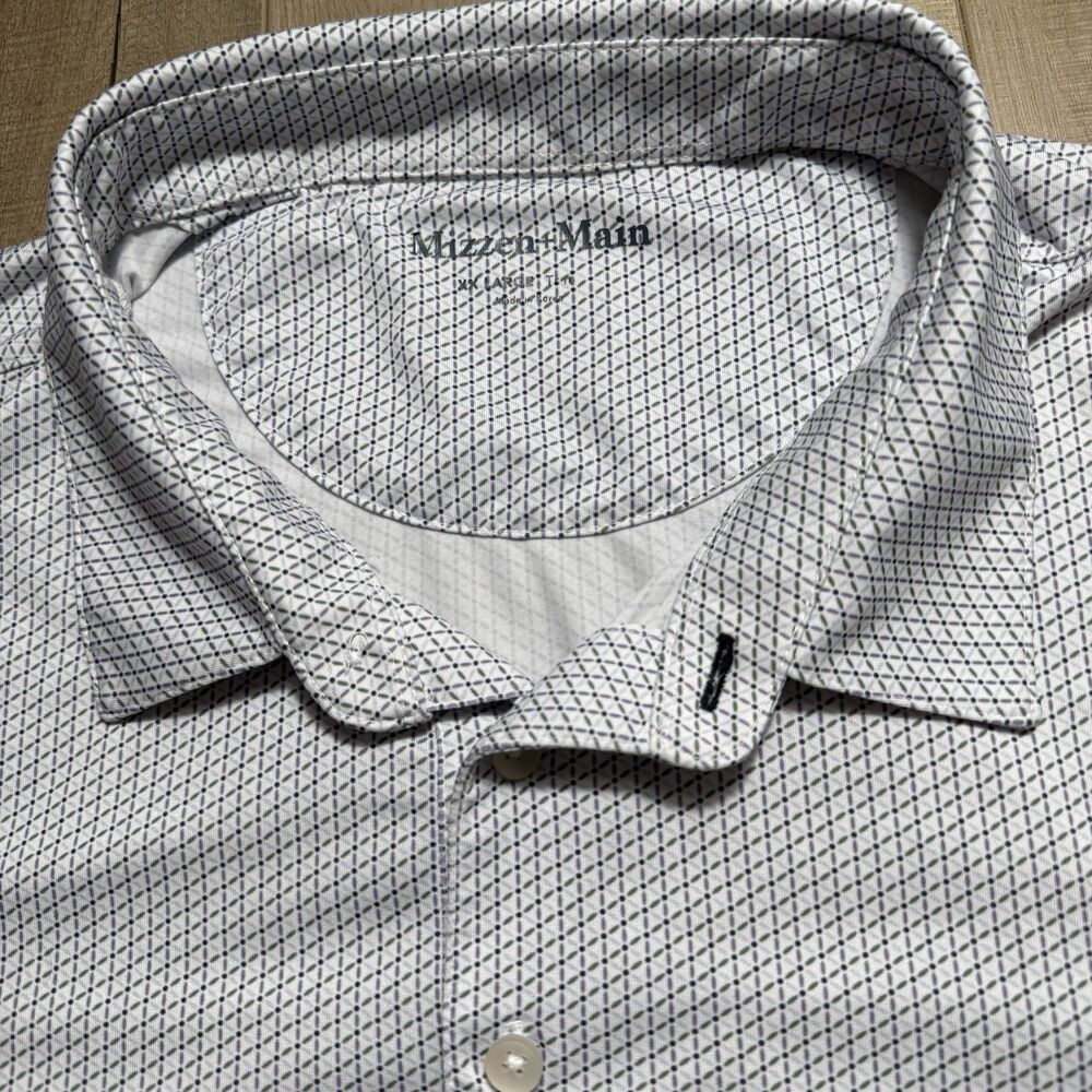 Mizzen + Main Mens 2XL White Geometric Trim Fit Stretch Performance Polo Shirt